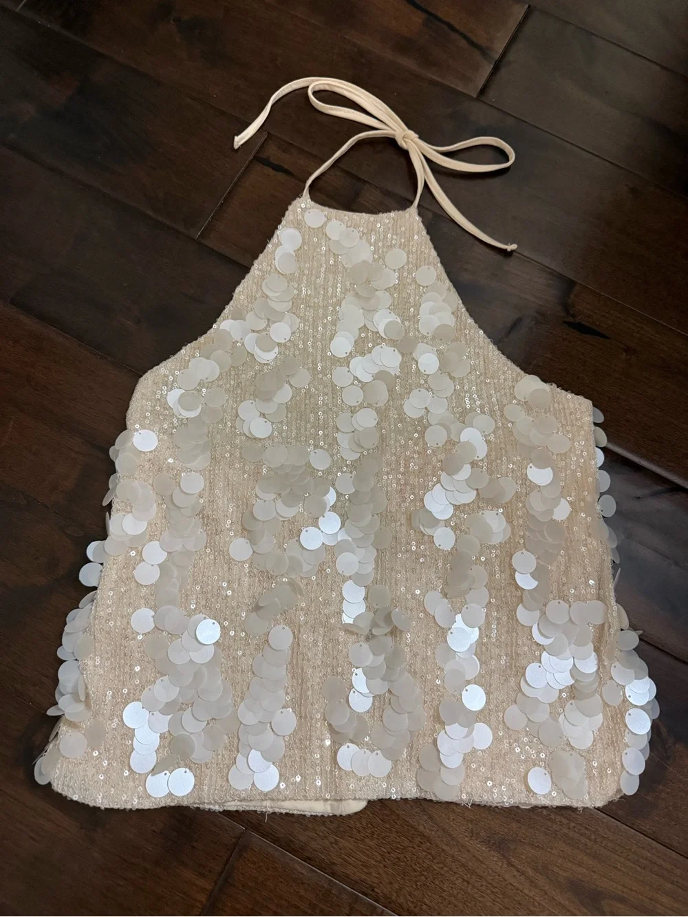 Edikted Ivory Sequin Halter Dress